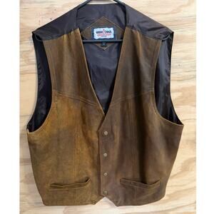 Men's Minnetonka Vest XL Genuine Leather Suede Western Pioneer Snap